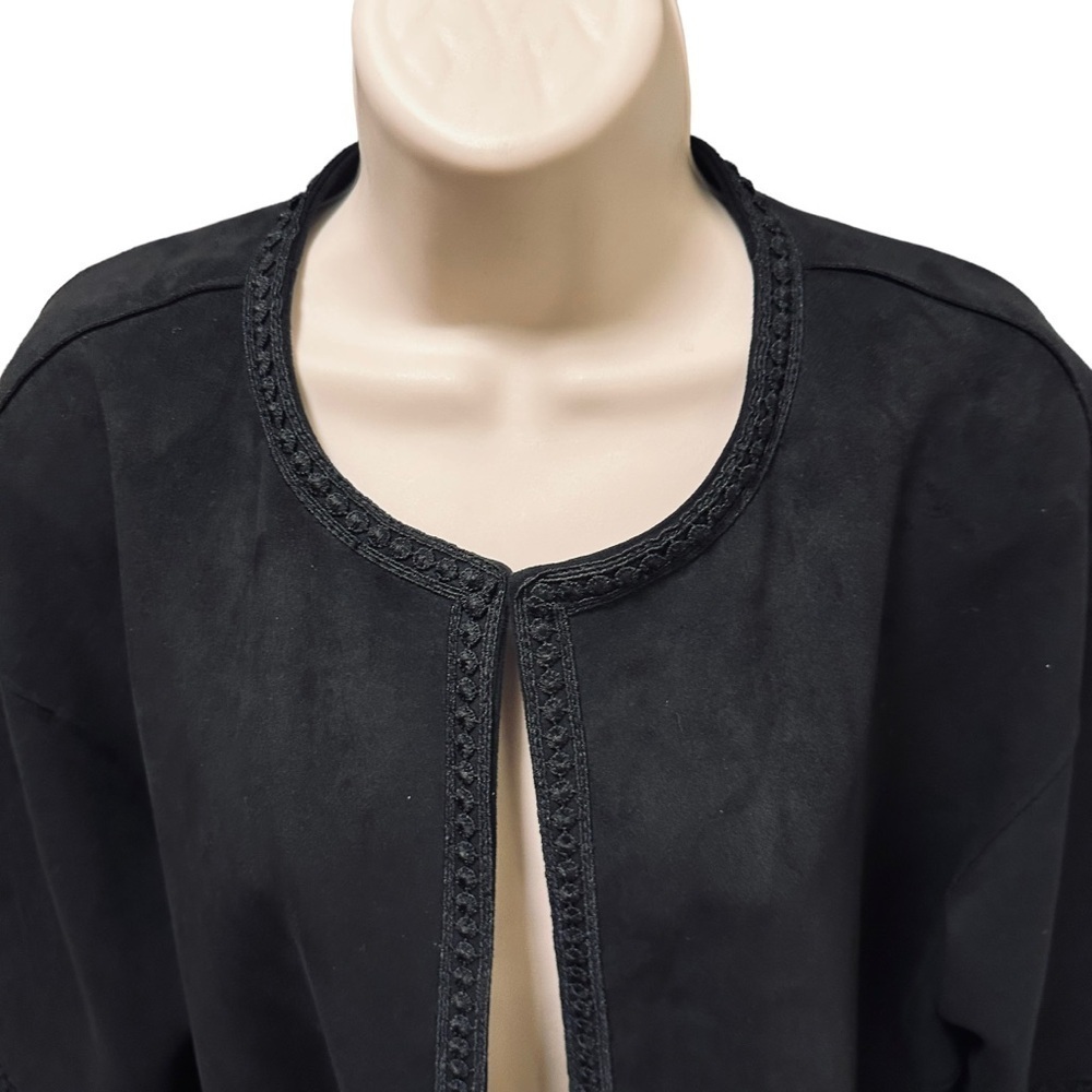 ZARA Faux Suede Fringed Trim Boho Jacket in Black Medium Women’s Festival - Picture 14 of 15